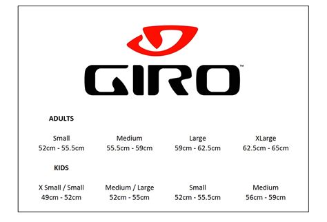 giro youth ski helmet size chart